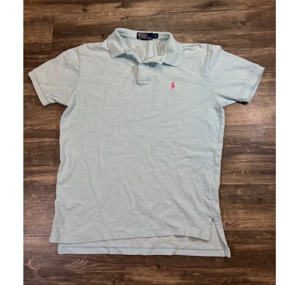 Polo Ralph Lauren Men's Light Blue Polo‎ Shirt Pink Pony Short Sleeve Size M